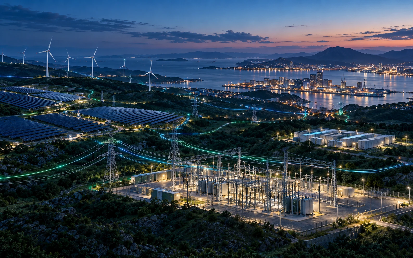 RAVEN: sistema energetico con generazione rinnovabile, rete elettrica e accumulo.